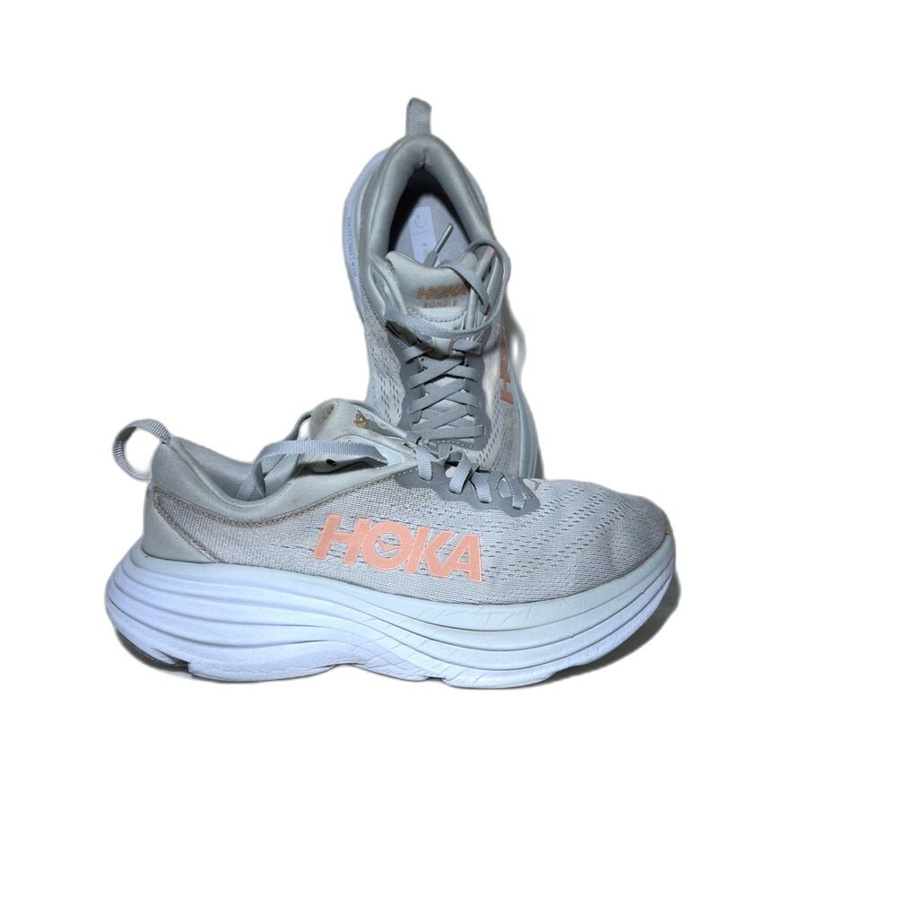 HOKA Bondi 8 Women’s 7.5 B Harbor Mist Lunar Rock 1127952-HMLR Running Shoes